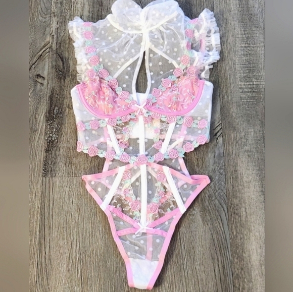 New!For Love and Lemons Pointelle Rose's Teddy - Picture 7 of 15